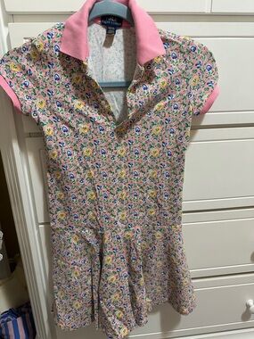 Ralph Lauren Pink Floral Polo Dress with Yellow and Blue Accents